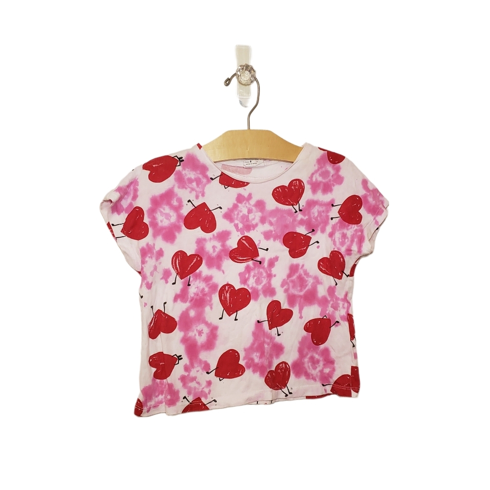 Zara Size 5 Girls Pink Tie Dye Heart Patterned Tee Shirt